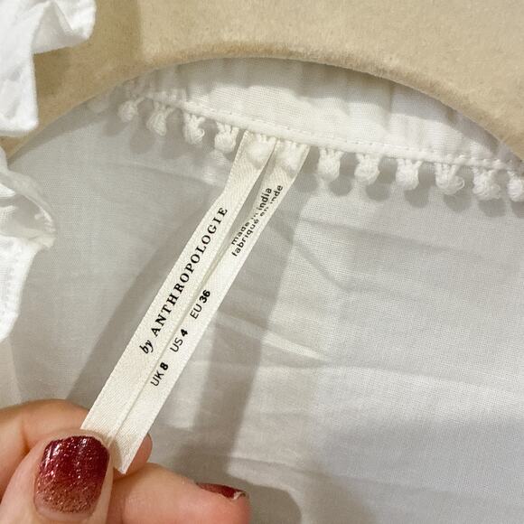 Anthropologie White Ruffle Button Down Shirt | Size 4 - Picture 2 of 5